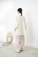 Cream long shirt with contrast patchwork pockets