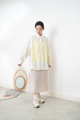 Cream long shirt with contrast patchwork pockets