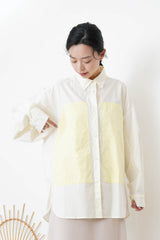 Cream long shirt with contrast patchwork pockets