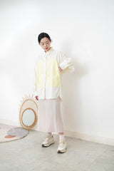 Cream long shirt with contrast patchwork pockets