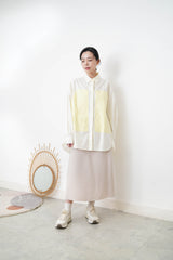 Cream long shirt with contrast patchwork pockets
