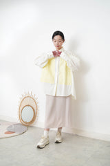 Cream long shirt with contrast patchwork pockets