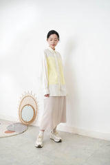 Cream long shirt with contrast patchwork pockets