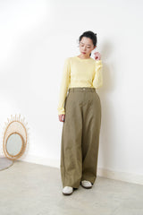 Khaki cone shaped trousers in elastic waistband