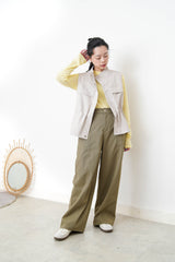 Khaki cone shaped trousers in elastic waistband