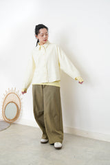 Khaki cone shaped trousers in elastic waistband