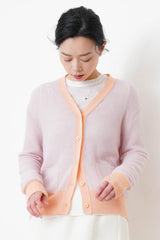 Pastel pink mohair cardigan w/ contrast fringe