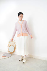 Pastel pink mohair cardigan w/ contrast fringe
