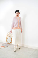 Pastel pink mohair cardigan w/ contrast fringe