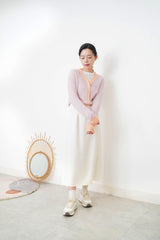 Pastel pink mohair cardigan w/ contrast fringe
