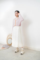 Pastel pink mohair cardigan w/ contrast fringe