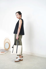 Black stripes vest w/ adj. ribbon details
