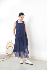 Sky blue square neck dress w/ asy. layering hem