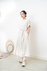 Beige pleats dress w/ waist straps