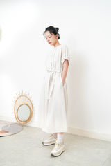 Beige pleats dress w/ waist straps