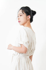 Beige pleats dress w/ waist straps