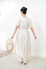 Beige pleats dress w/ waist straps