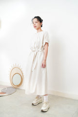 Beige pleats dress w/ waist straps