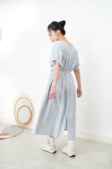 Blue pleats dress w/ waist straps