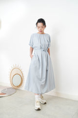 Blue pleats dress w/ waist straps