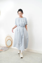 Blue pleats dress w/ waist straps