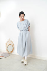 Blue pleats dress w/ waist straps