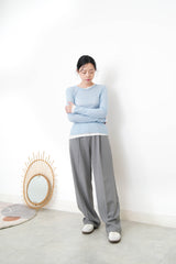 Grey suit pants w/ asy. waist cutting