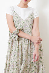 Grey floral cami dress w/ hair scrunchies