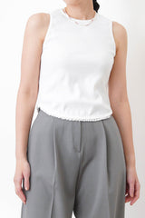 White round hem vest in lace fringe