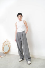 Grey suit pants w/ asy. waist cutting