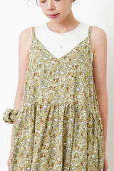 Mustard floral cami dress w/ hair scrunchies