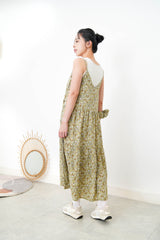 Mustard floral cami dress w/ hair scrunchies