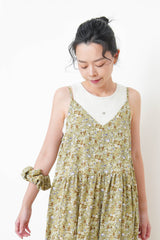 Mustard floral cami dress w/ hair scrunchies