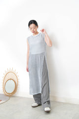 Grey suit pants w/ asy. waist cutting