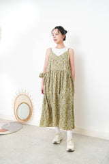 Mustard floral cami dress w/ hair scrunchies