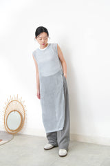 Blue net overall w/ side open hem