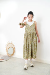 Mustard floral cami dress w/ hair scrunchies