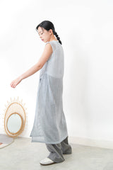 Blue net overall w/ side open hem