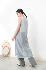 Blue net overall w/ side open hem