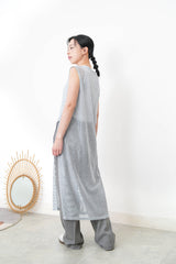 Blue net overall w/ side open hem