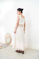 Ivory square neck vest in elastic waist