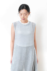 White round hem vest in lace fringe