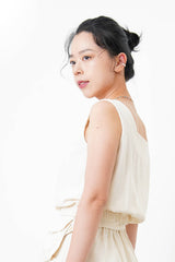 Ivory square neck vest in elastic waist