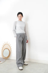 Grey suit pants w/ asy. waist cutting