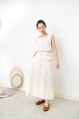 Ivory square neck vest in elastic waist