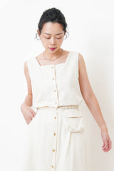 Ivory square neck vest in elastic waist