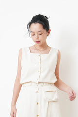 Ivory buttons skirt w/ waist pockets