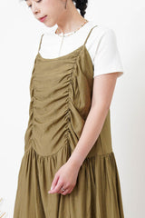 Khaki cami dress in detail pleats