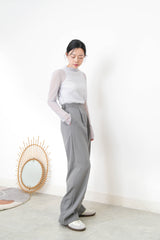 Grey suit pants w/ asy. waist cutting