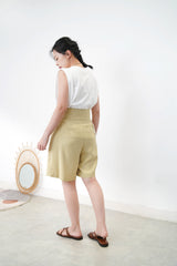 Mustard pleats shorts w/ overlap details